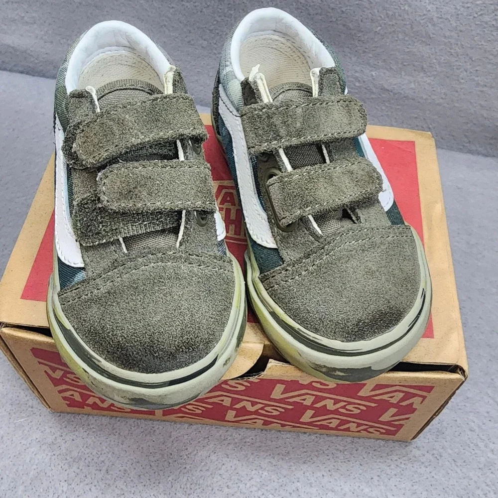 Vans Old‎ Skool V Plaid Camo Grape Leaf Green Sneakers Toddler 4.5 VN0A344KVDZ